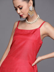 Pink and Silver Stripped Extended Sleeves Kaftan Kurta - inddus-us