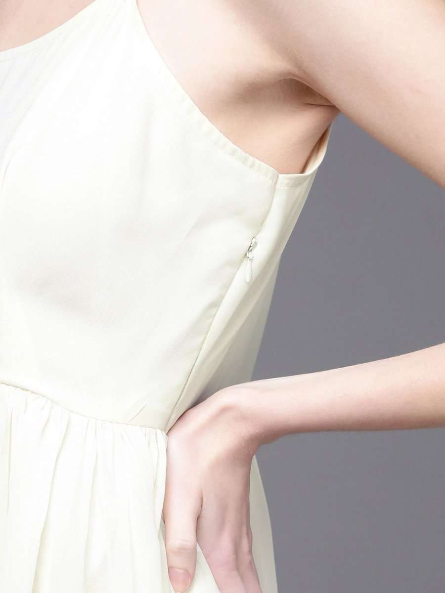 Pink and White Embroidered Flared Gown - Inddus.com