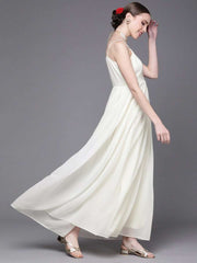 Pink and White Embroidered Flared Gown - Inddus.com
