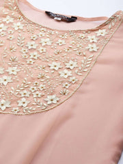 Pink and White Embroidered Flared Gown - Inddus.com