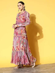 Pink Chiffon Maxi Dress - Inddus.com