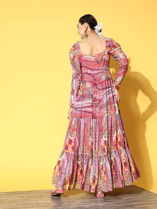 Pink Chiffon Maxi Dress - Inddus.com