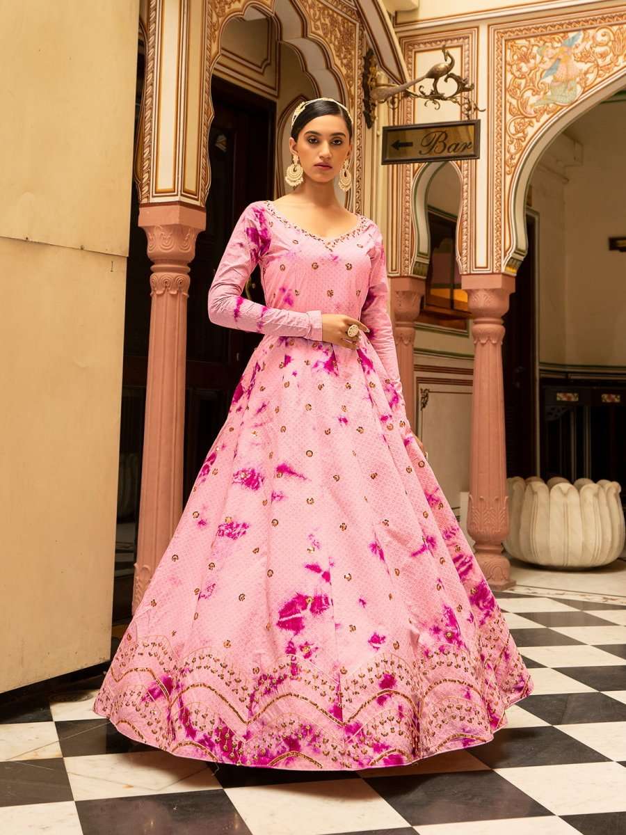 Buy Pristine Pink Cotton Partywear Gown Online USA