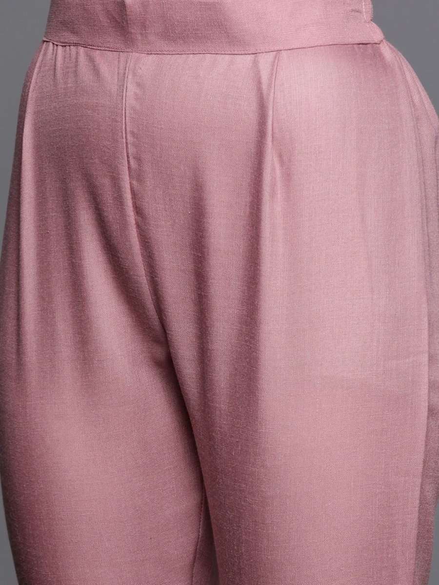 Pink Embroidered Kurta with Pants and Dupatta - Inddus.com