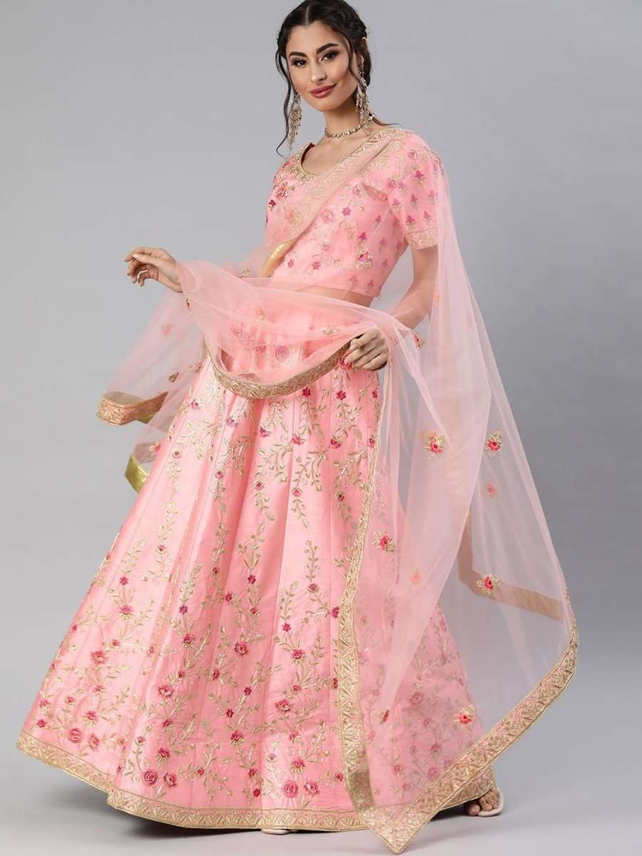 Pink Embroidered Lehenga Choli - inddus-us
