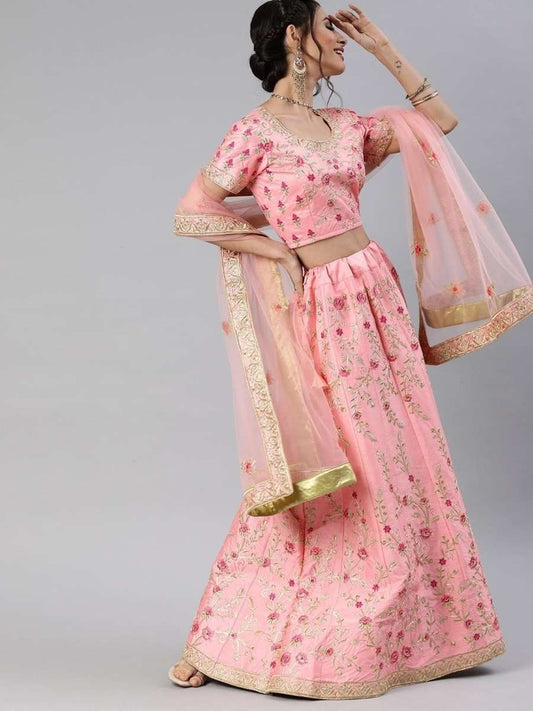 Pink Embroidered Lehenga Choli - inddus-us