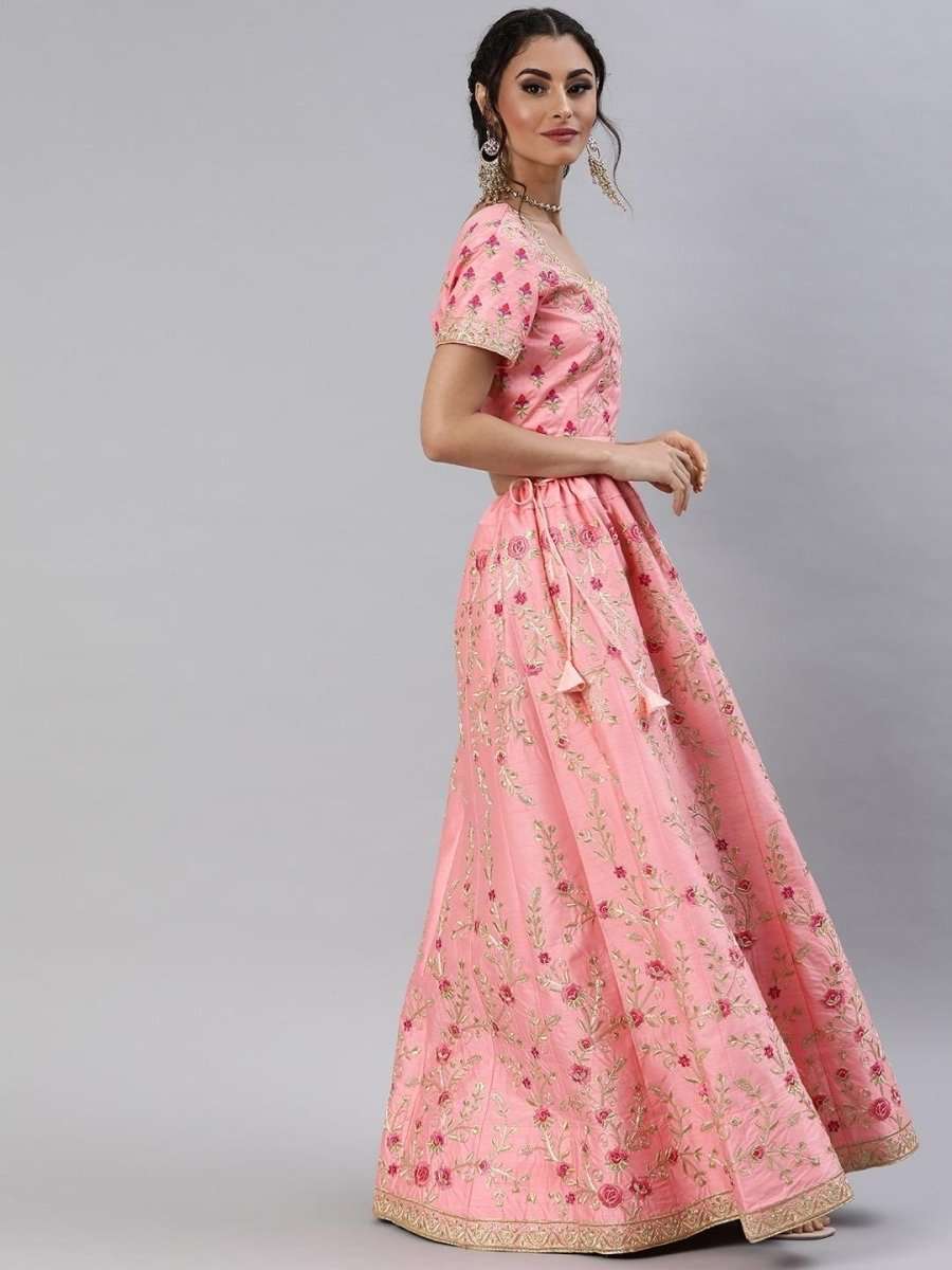 Pink Embroidered Lehenga Choli - inddus-us
