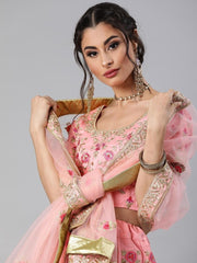 Pink Embroidered Lehenga Choli - inddus-us