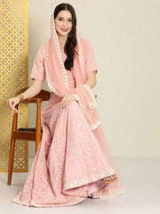 Pink Embroidered Semi-Stitched Lehenga & Unstitched Blouse With Dupatta - Inddus.com