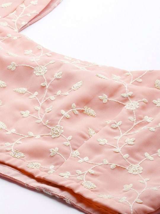 Pink Embroidered Semi-Stitched Lehenga & Unstitched Blouse With Dupatta - Inddus.com