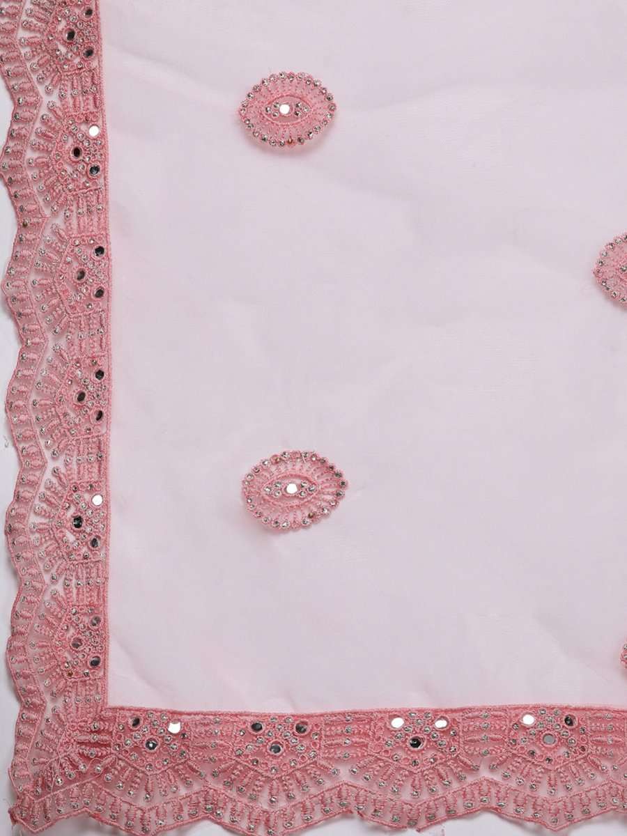 Pink Embroidered Semi-Stitched Lehenga with Unstitched Blouse & Dupatta - Inddus.com