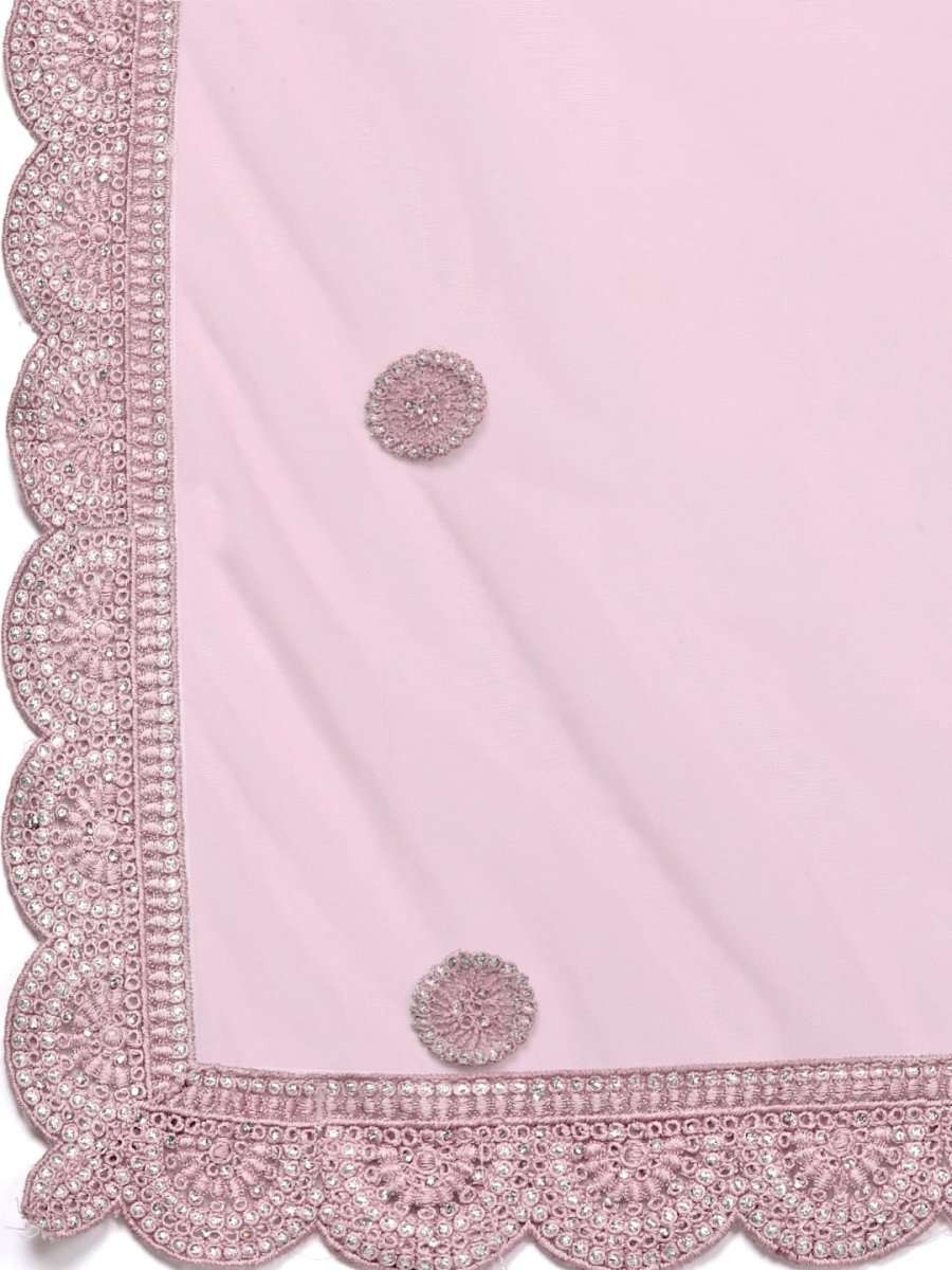 Pink Embroidered Semi-Stitched Lehenga with Unstitched Blouse & Dupatta - Inddus.com