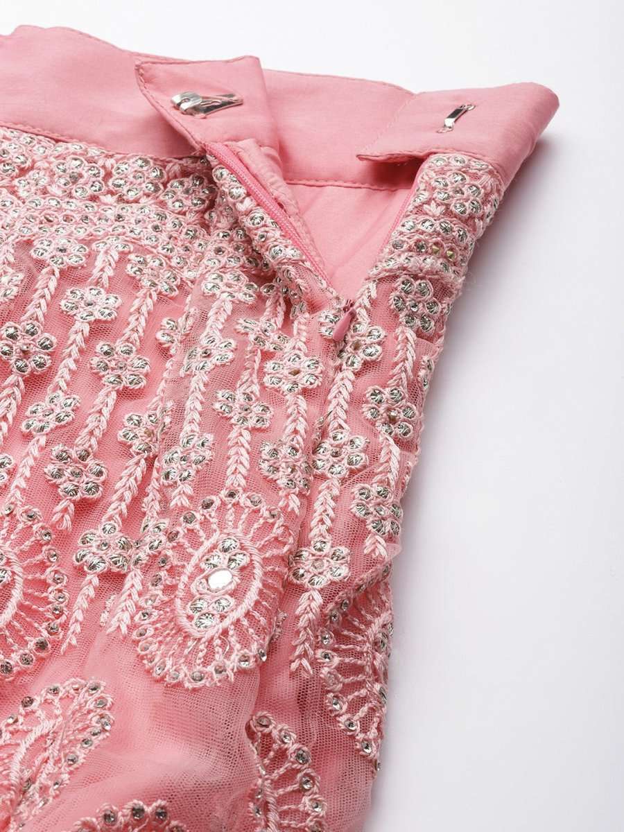 Pink Embroidered Semi-Stitched Lehenga with Unstitched Blouse & Dupatta - Inddus.com