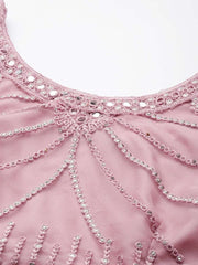 Pink Embroidered Semi-Stitched Lehenga with Unstitched Blouse & Dupatta - Inddus.com