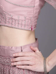 Pink Embroidered Semi-Stitched Lehenga with Unstitched Blouse & Dupatta - Inddus.com