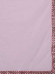 Pink Embroidered Sequined A-Line Chanderi Cotton Kurta with Trousers & Dupatta - Inddus.com