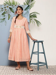 Pink Ethnic Midi Dress - Inddus.com