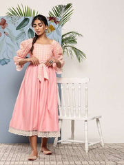 Pink Ethnic Midi Dress - Inddus.com