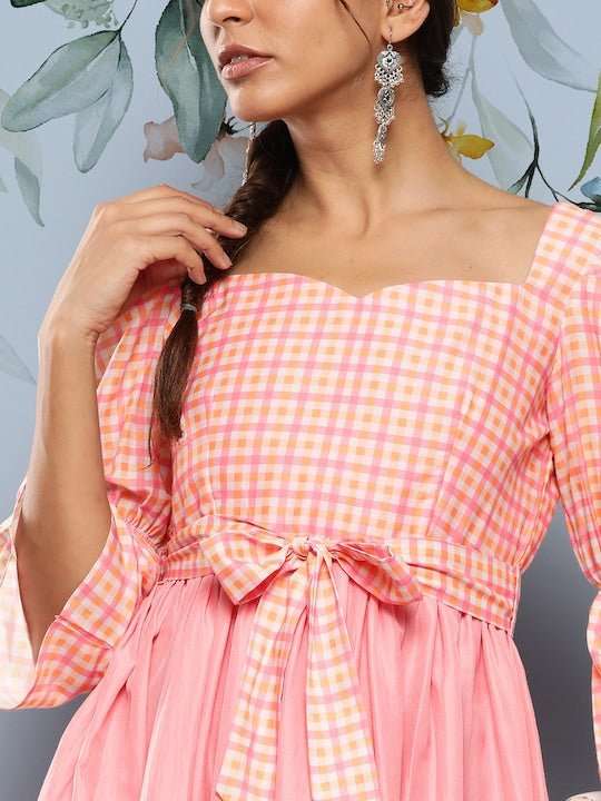 Pink Ethnic Midi Dress - Inddus.com