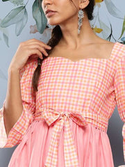 Pink Ethnic Midi Dress - Inddus.com