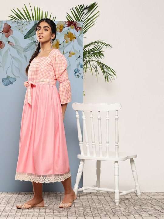 Pink Ethnic Midi Dress - Inddus.com