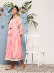 Pink Ethnic Midi Dress - Inddus.com