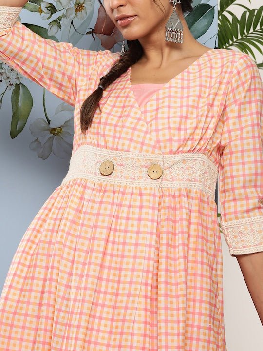 Pink Ethnic Midi Dress - Inddus.com