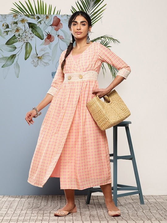 Pink Ethnic Midi Dress - Inddus.com