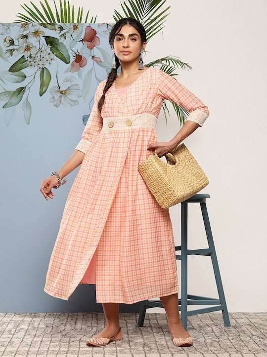 Pink Ethnic Midi Dress - Inddus.com