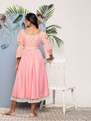 Pink Ethnic Midi Dress - Inddus.com