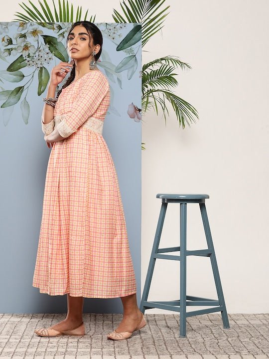 Pink Ethnic Midi Dress - Inddus.com