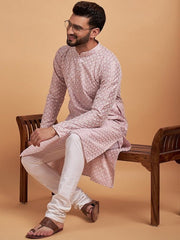 Pink Ethnic Motif Embroidered Chikankari Straight Kurta - Inddus.com