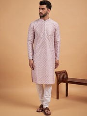 Pink Ethnic Motif Embroidered Chikankari Straight Kurta - Inddus.com