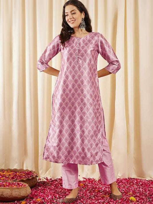 Pink Ethnic Motifs Printed Kurta with Trousers - Inddus.com