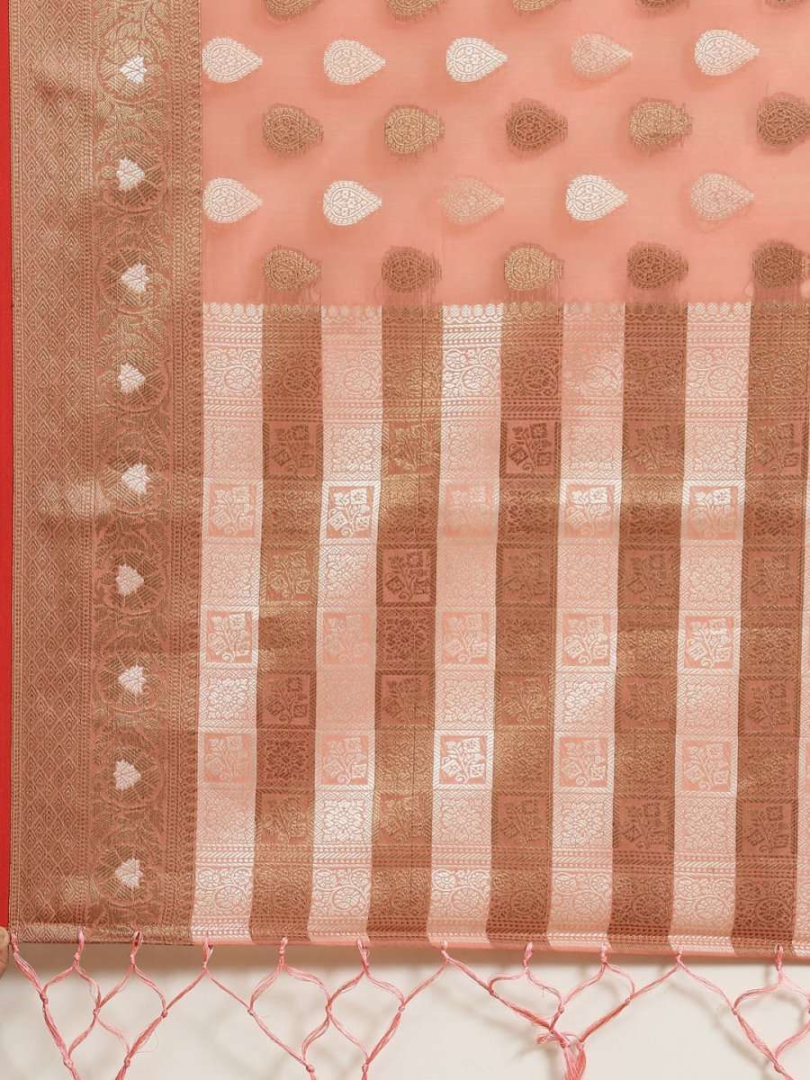 Pink Ethnic Motifs Zari Woven Organza Banarasi Saree - Inddus.com