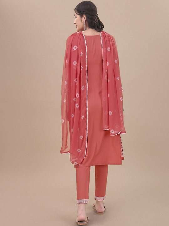 Pink Floral Embroidered Chikankari Pure Cotton Kurta & Trousers With Dupatta - Inddus.com