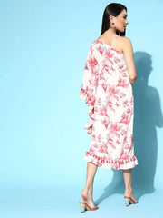 Pink Floral Printed Asymmetric Gown - Inddus.com