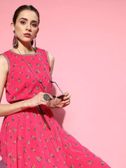 Pink Floral Printed Dhoti Top with Pants - Inddus.com