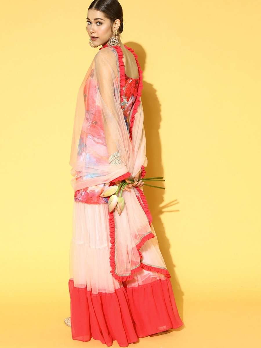 Pink Floral Printed Kurta - Inddus.com