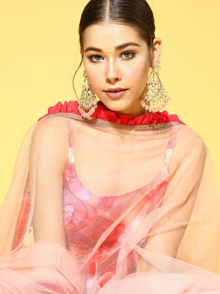 Pink Floral Printed Kurta - Inddus.com