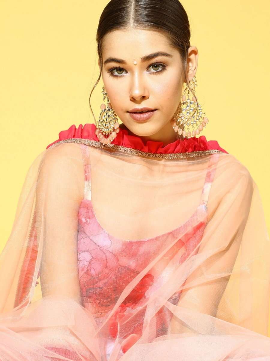 Pink Floral Printed Kurta - Inddus.com