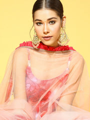 Pink Floral Printed Kurta - Inddus.com