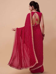 Pink & Gold-Toned Ethnic Motifs Embroidered Saree - Inddus.com