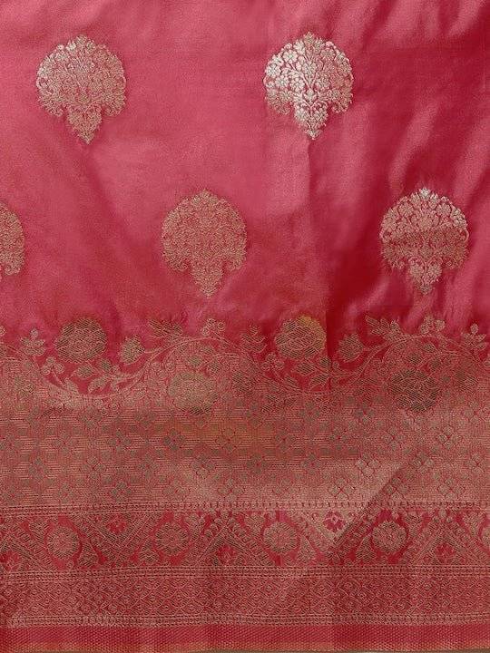 Pink & Gold-Toned Woven Design Zari Silk Blend Saree - Inddus.com