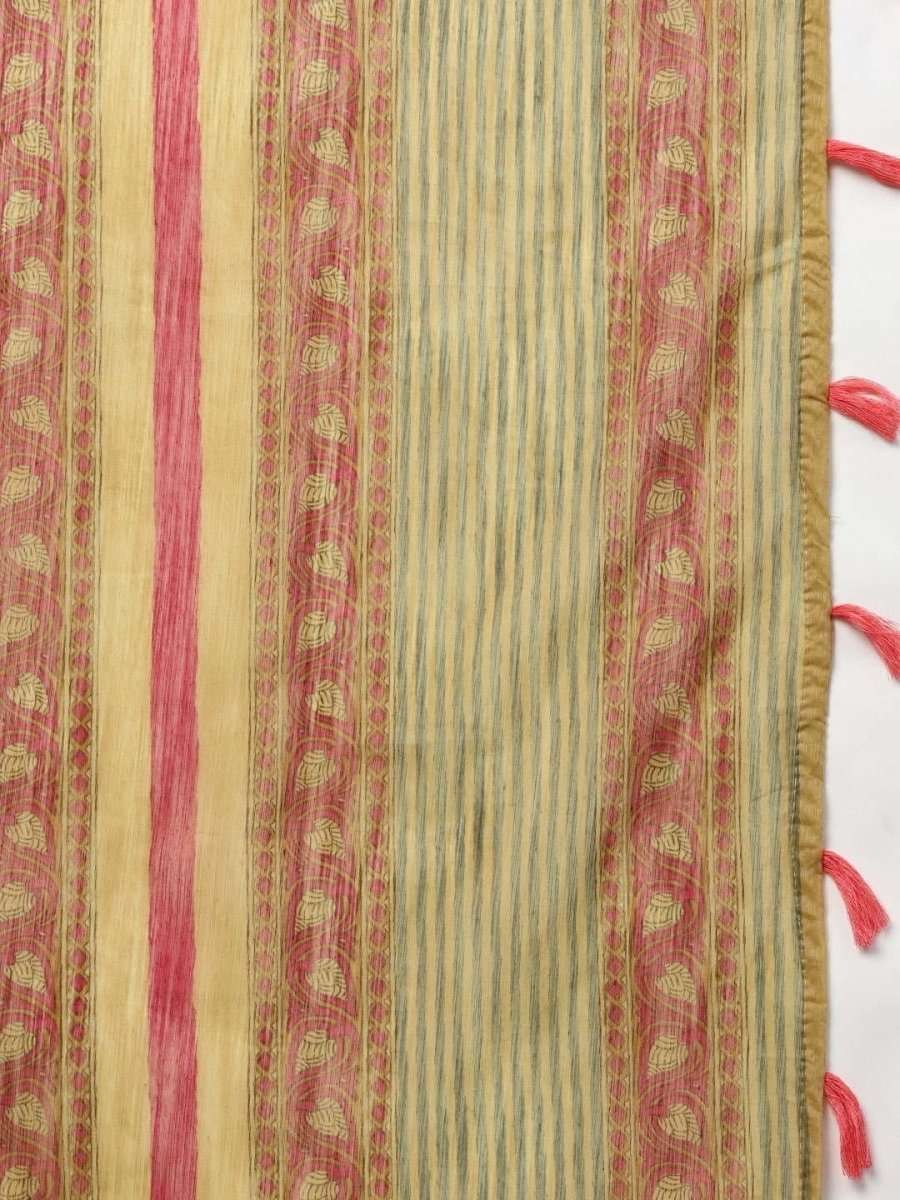 Pink & Green Dual-Toned Art Silk Printed Saree - inddus-us