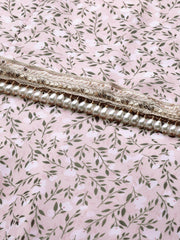 Pink & Grey Floral Print Georgette Ethnic Maxi Dress - Inddus.com