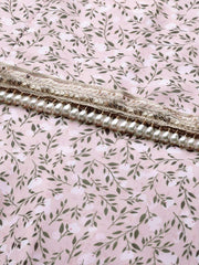 Pink & Grey Floral Print Georgette Ethnic Maxi Dress - Inddus.com