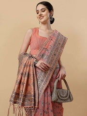 Pink & Grey Woven Design Zari Saree - Inddus.com