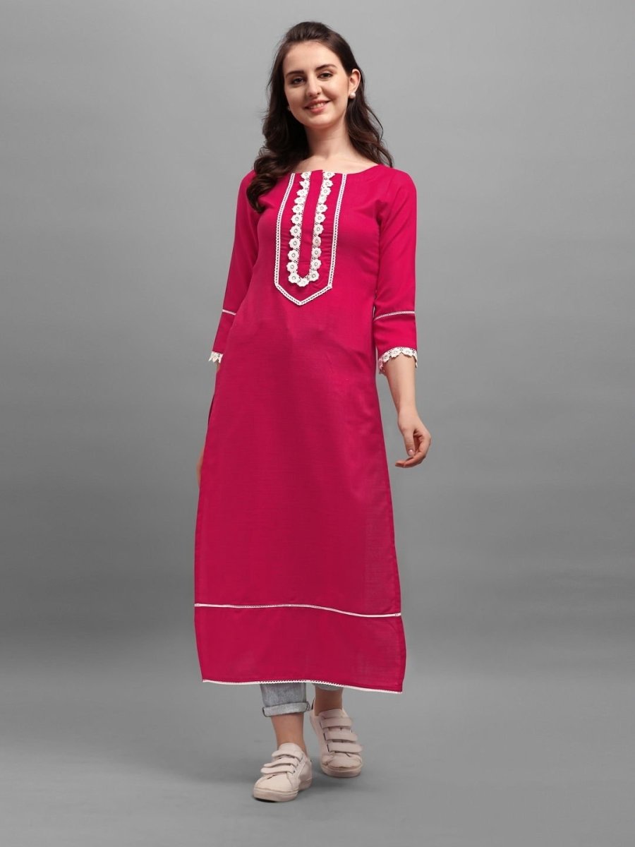 Pink Laced Kurta - Inddus.com