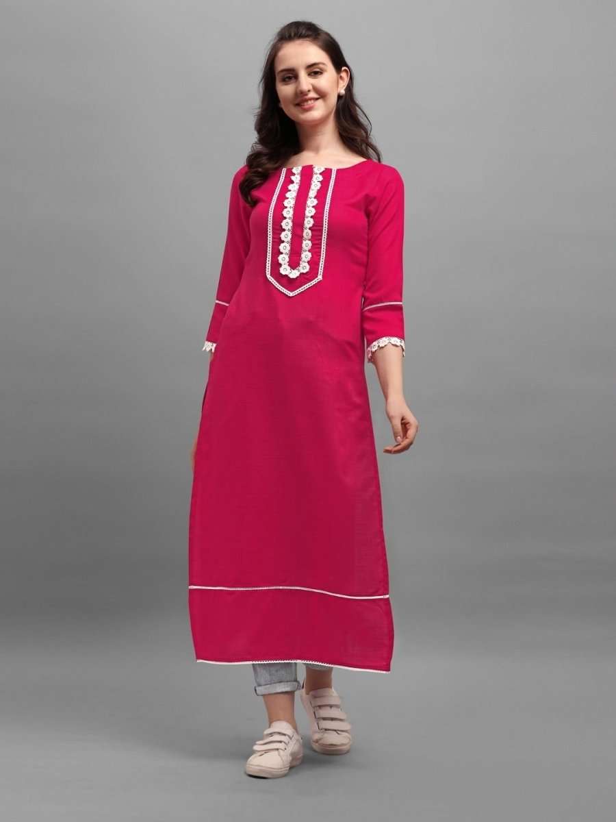 Pink Laced Kurta - Inddus.com